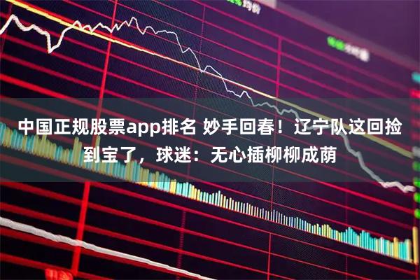 中国正规股票app排名 妙手回春！辽宁队这回捡到宝了，球迷：无心插柳柳成荫